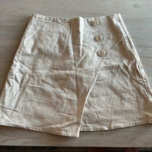 Tan Forever 21 Mini Skirt with zip up back and button detail in Size Small